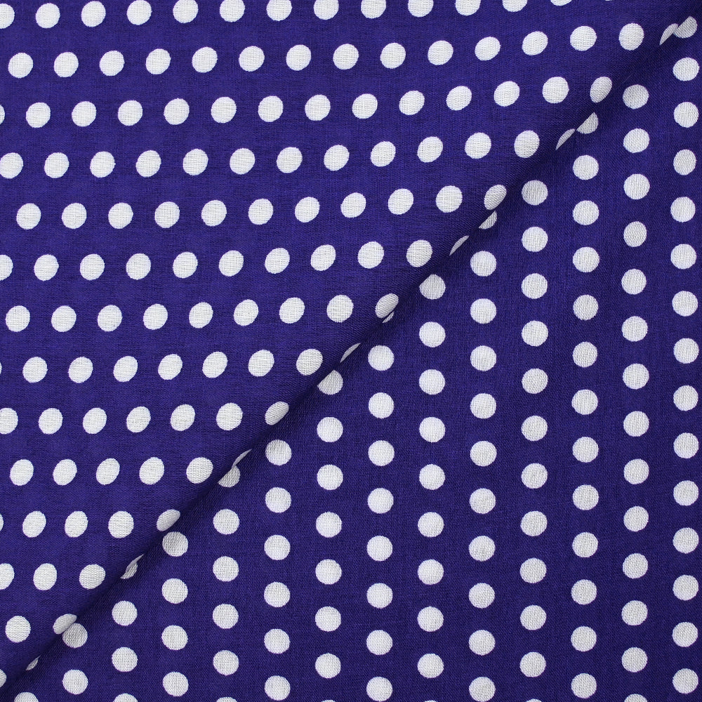 Viscose imprimée à pois 8mm blanc fond indigo