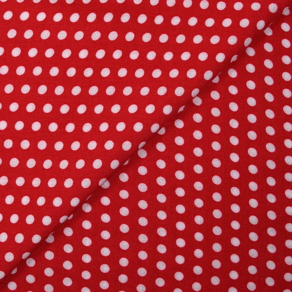 Viscose imprimée à pois 8mm blanc fond rouge