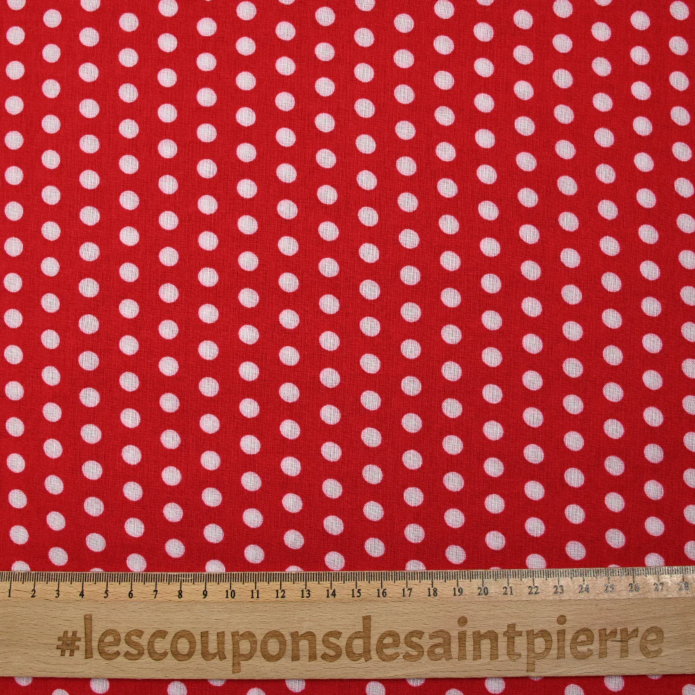 Viscose imprimée à pois 8mm blanc fond rouge - Image 3