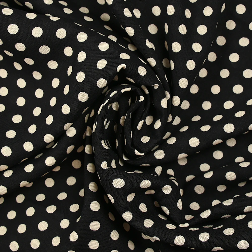 Viscose imprimée à pois 8mm écru fond noir - Image 2