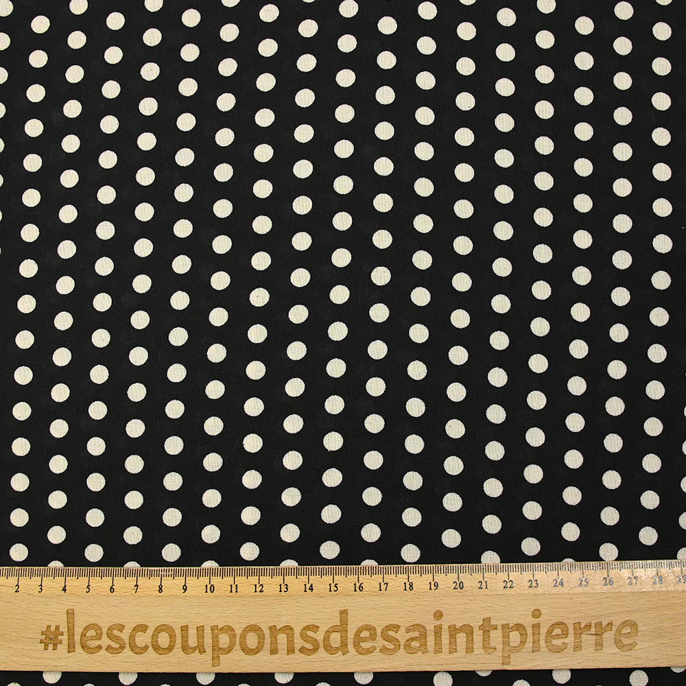 Viscose imprimée à pois 8mm écru fond noir - Image 3
