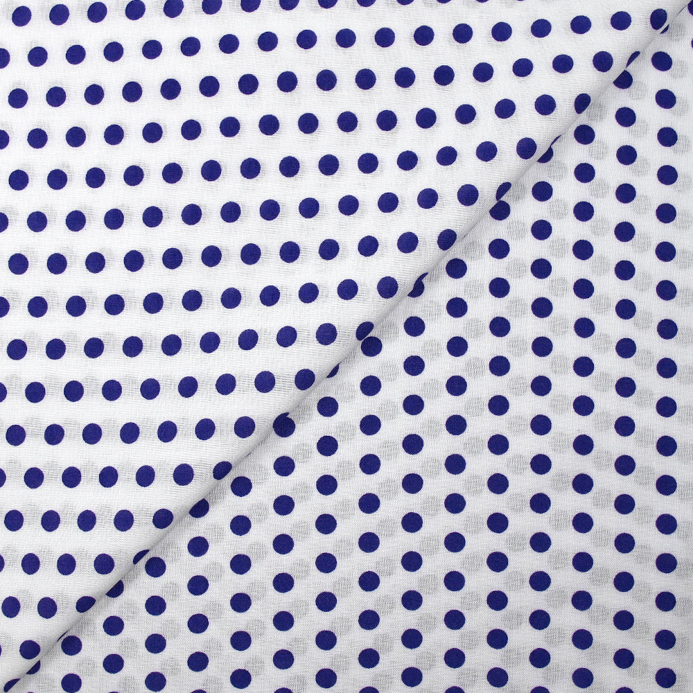 Viscose imprimée à pois 8mm indigo fond blanc