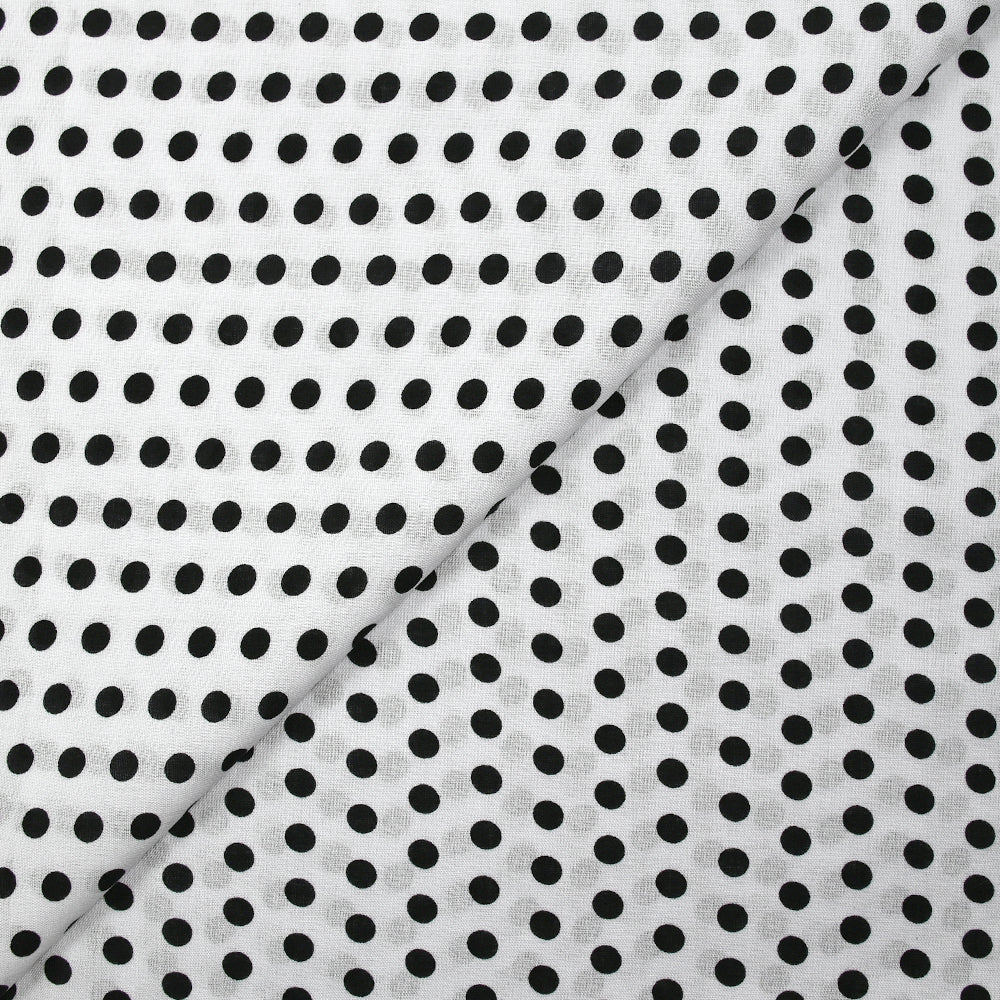 Viscose imprimée à pois 8mm noir fond blanc