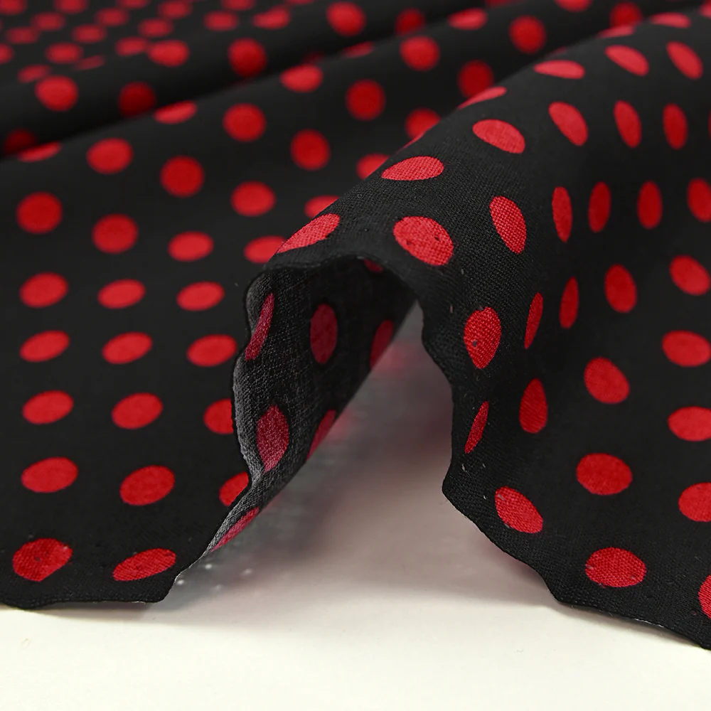 Viscose imprimée à pois 8mm rouge fond noir - Image 6