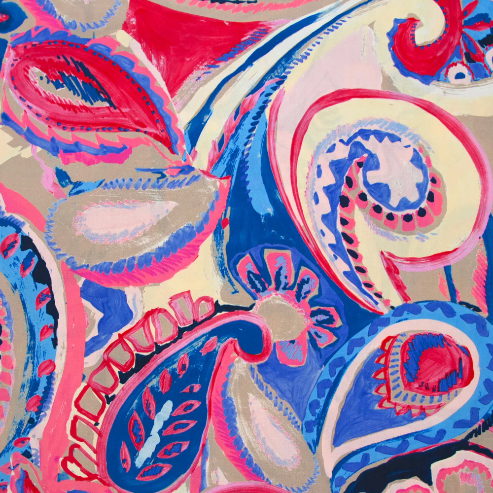 Viscose imprimée campagne bleu et fuchsia