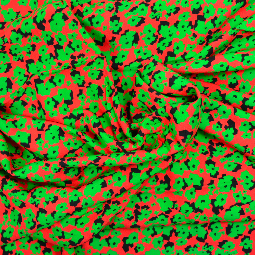 Viscose imprimée découpage vert fond rouge - Image 2