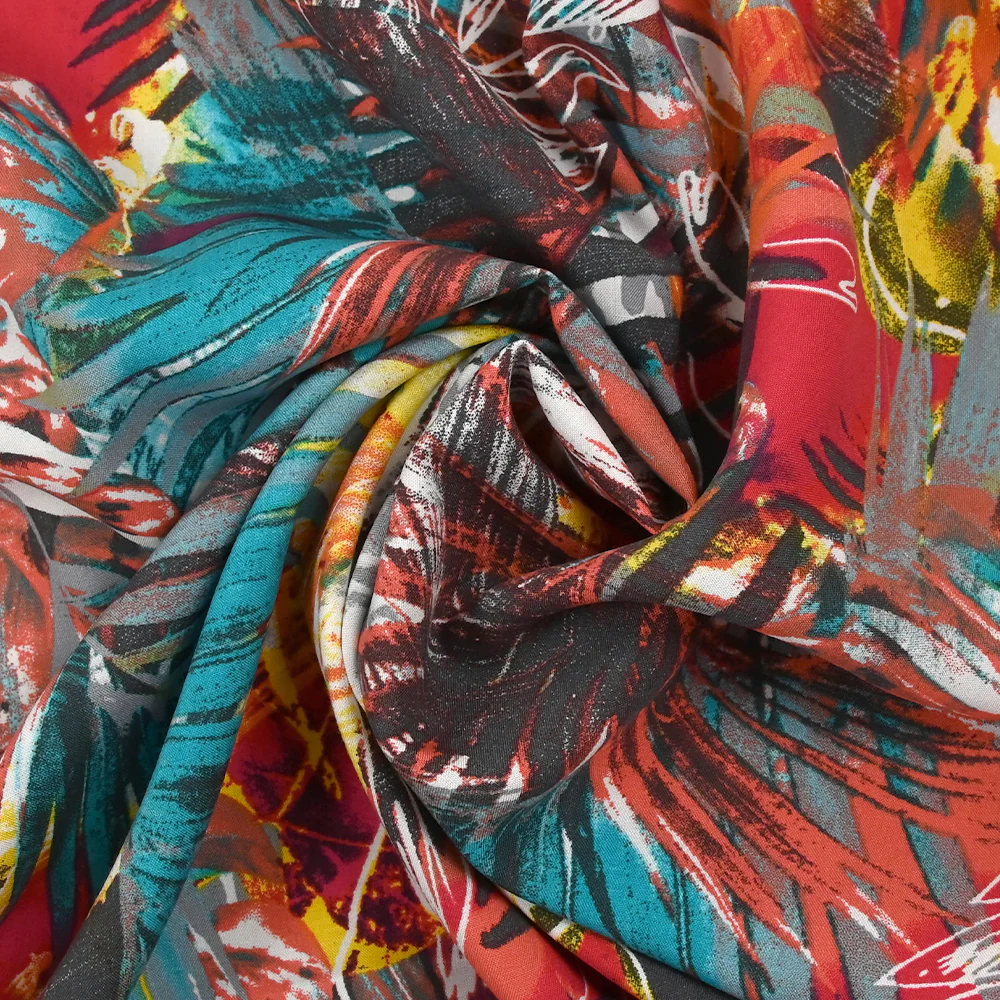 Viscose imprimée explosion tropicale fond rouge - Image 2