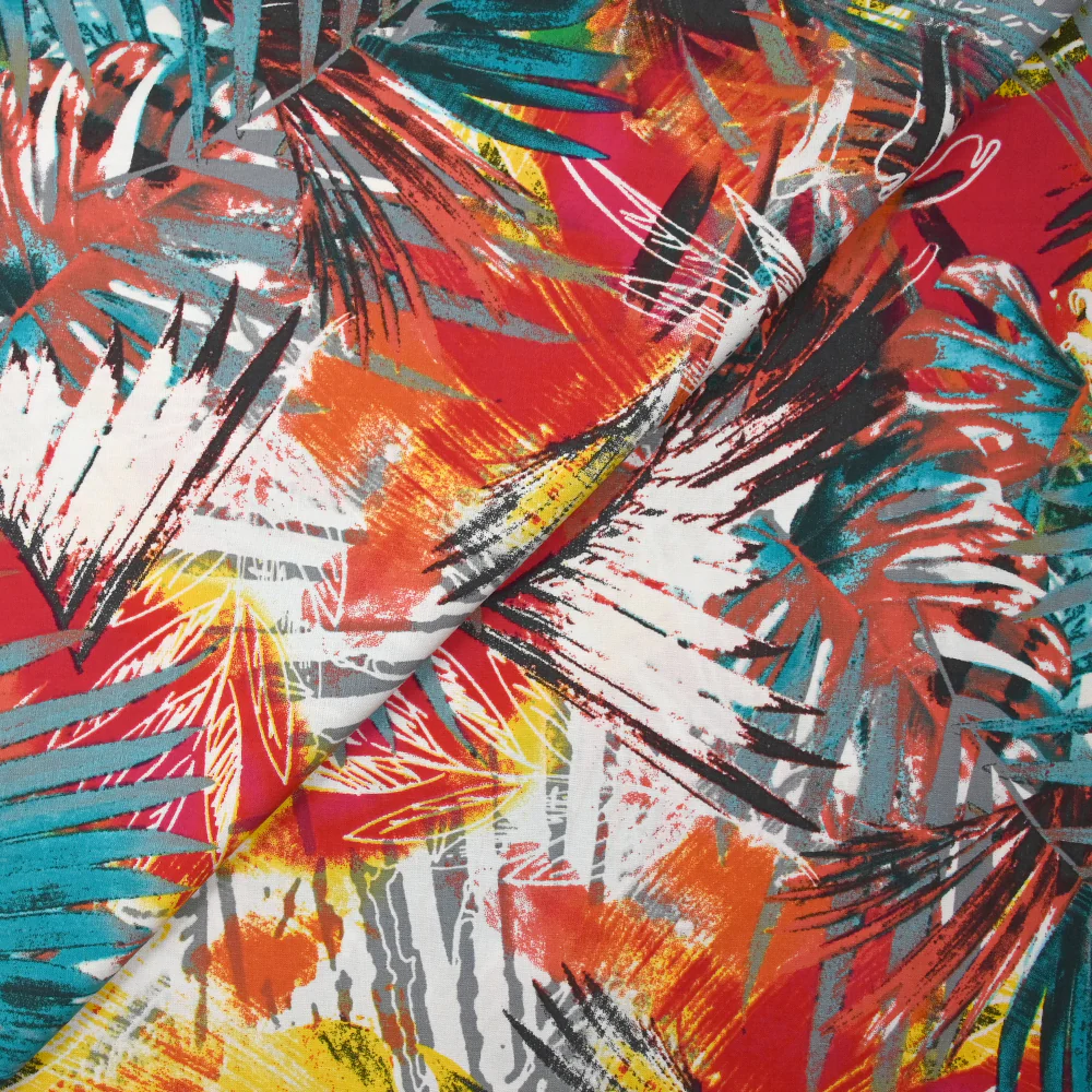 Viscose imprimée explosion tropicale fond rouge - Image 5