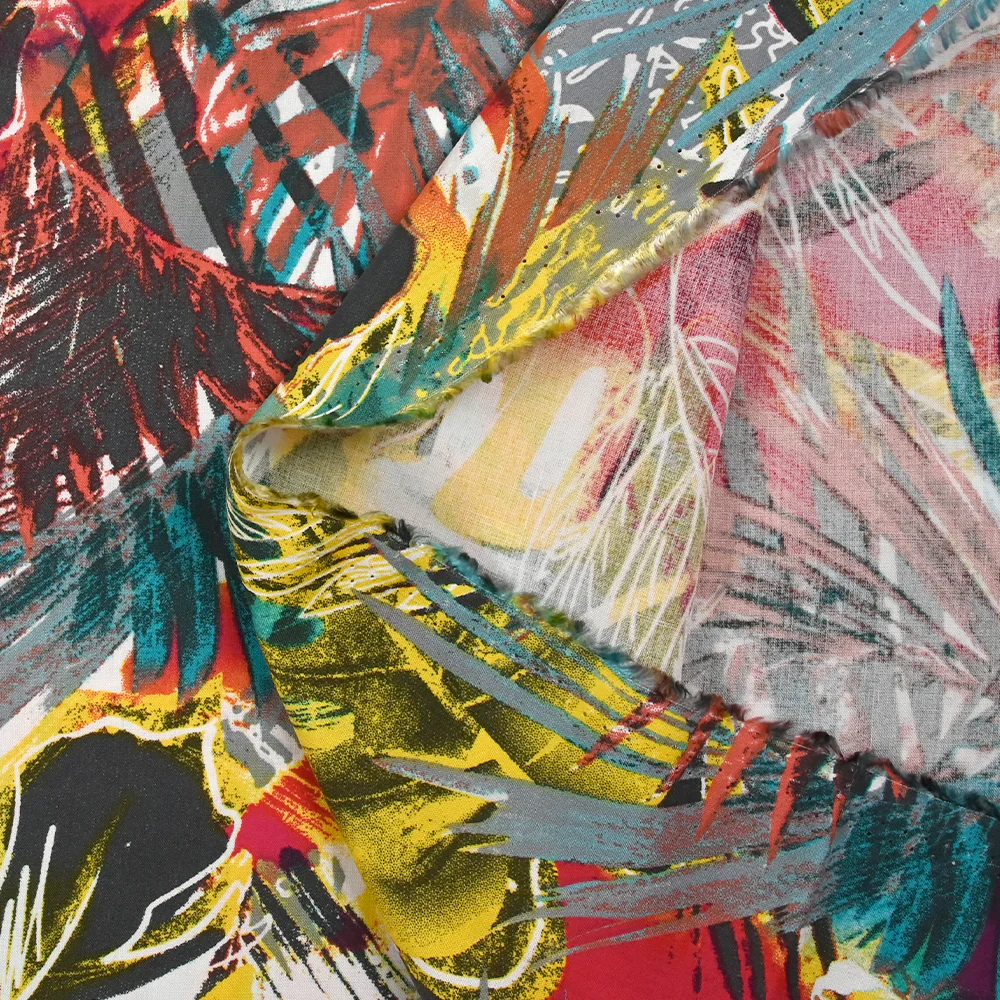 Viscose imprimée explosion tropicale fond rouge - Image 6