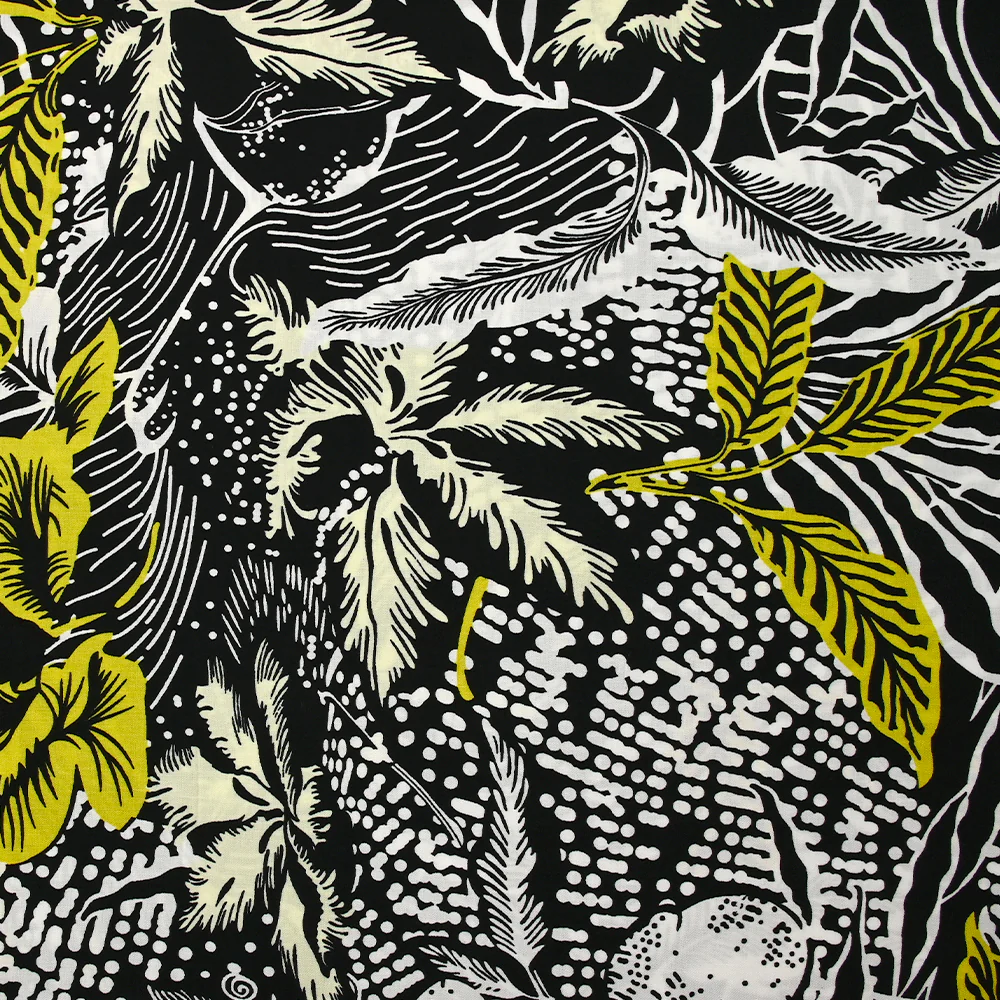 Viscose imprimée gravure tropicale fond noir
