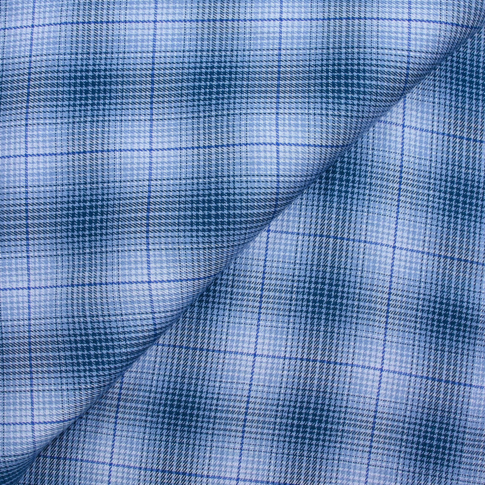 Viscose tissée teinte Laura à carreaux bleu