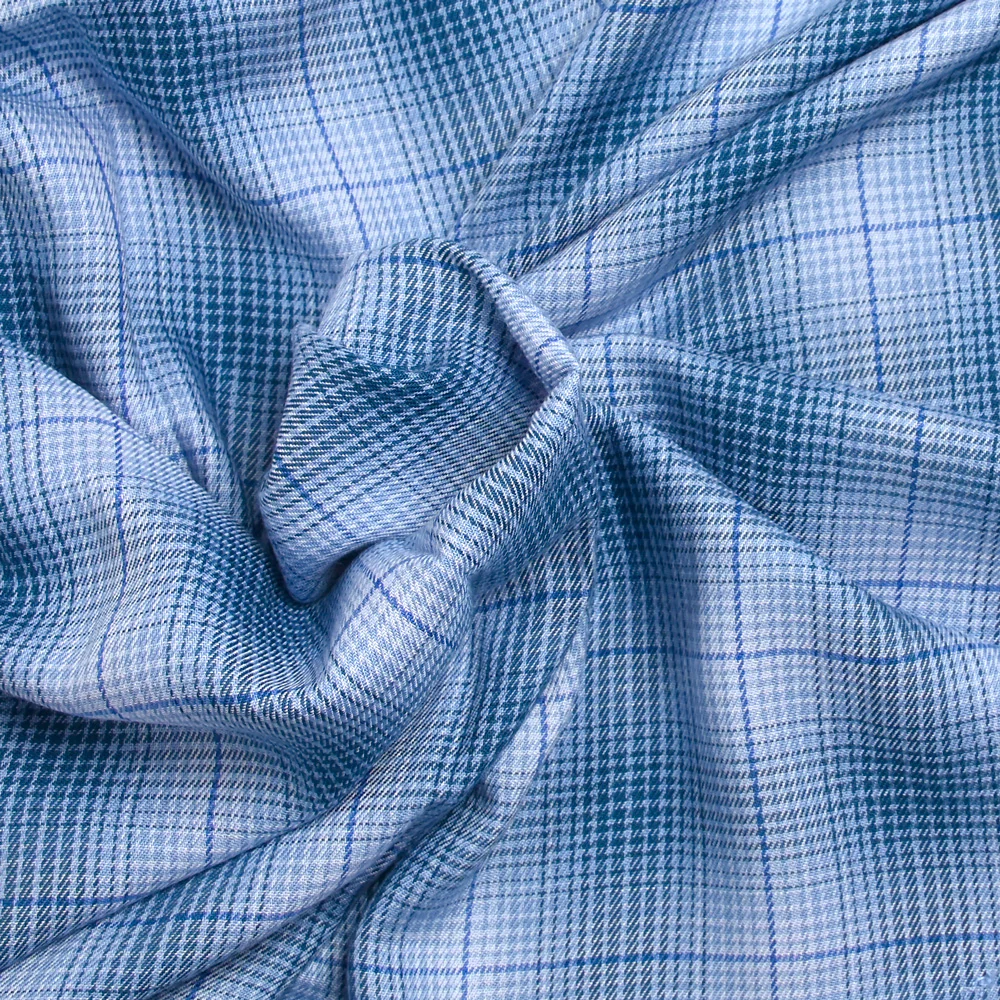 Viscose tissée teinte Laura à carreaux bleu - Image 2