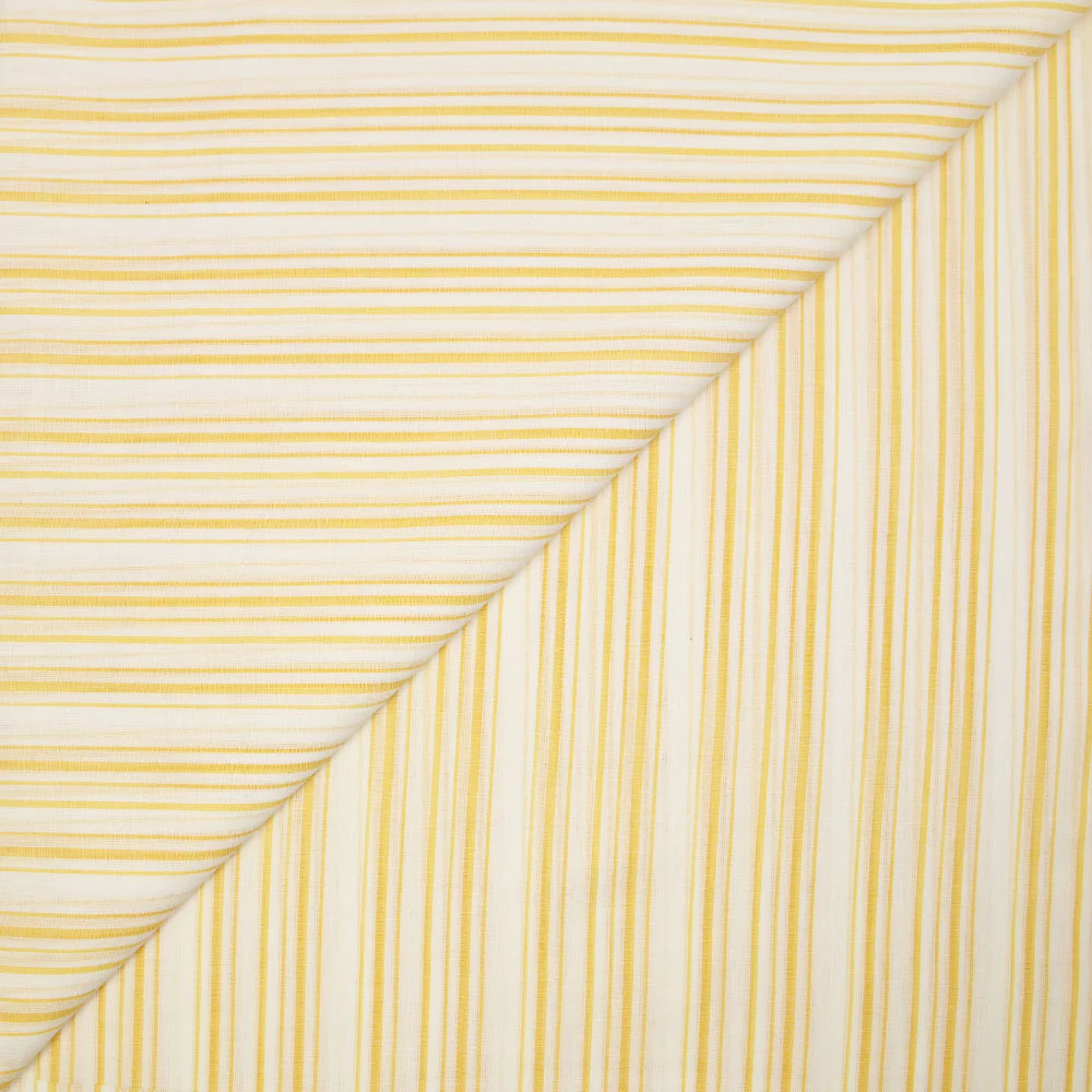 Voile de coton tissé-teint rayé jaune fond blanc
